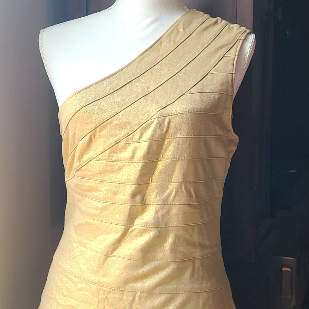Express One-Shoulder Gold Party Dress